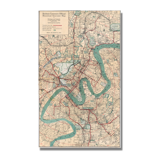 1923 Brisbane Centenary Souvenir Map Print 73cm x 47cm