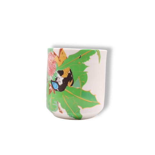 Blue House Porcelain Latte Cup | White Blue-faced Honeyeater #4