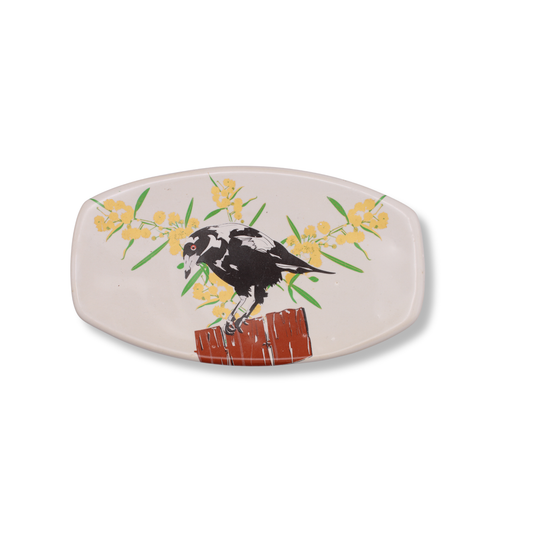 Blue House Porcelain Small Platter | Magpie with Wattle #2