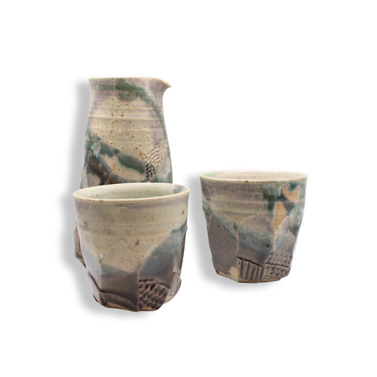 Brush and Wheel Stoneware Ceramic Sake Set