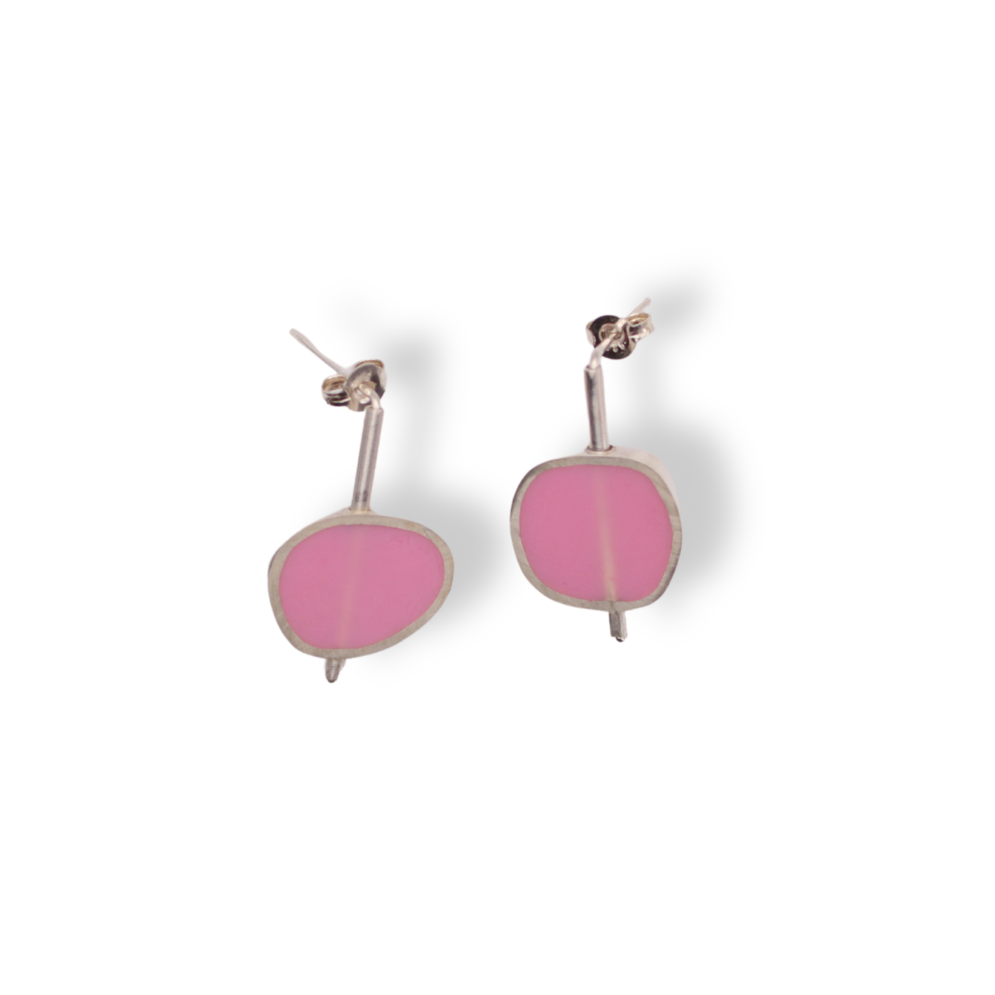 C.K.D. Earrings | Brushed Sterling Silver with Pink Shape