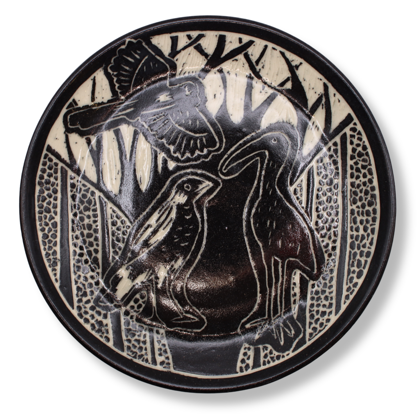 Donna Saunders Ceramics Carved Side Plate | Cockatoo, Ibis & Magpie #2