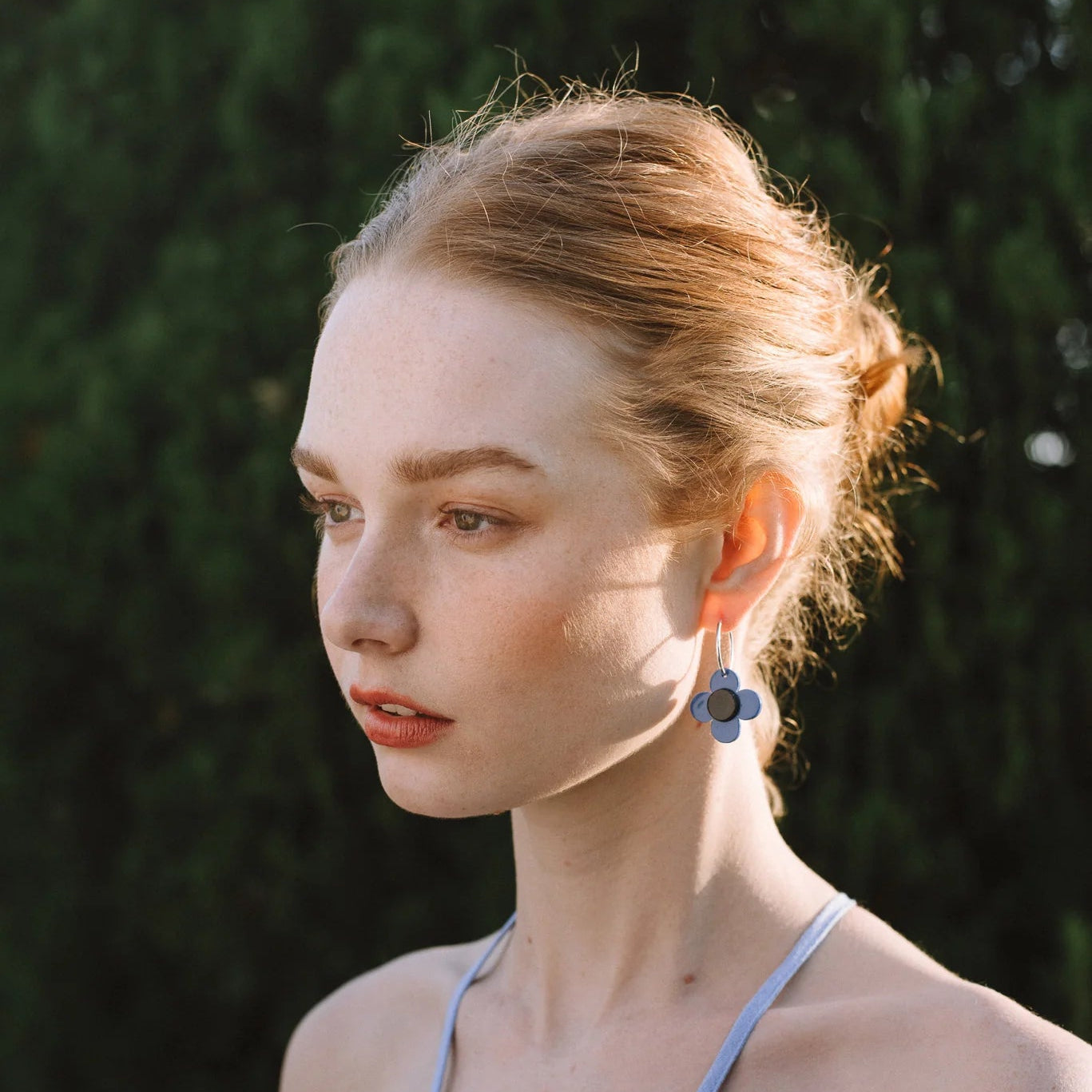 Erin Lightfoot Earrings | Blue Flower Hoops