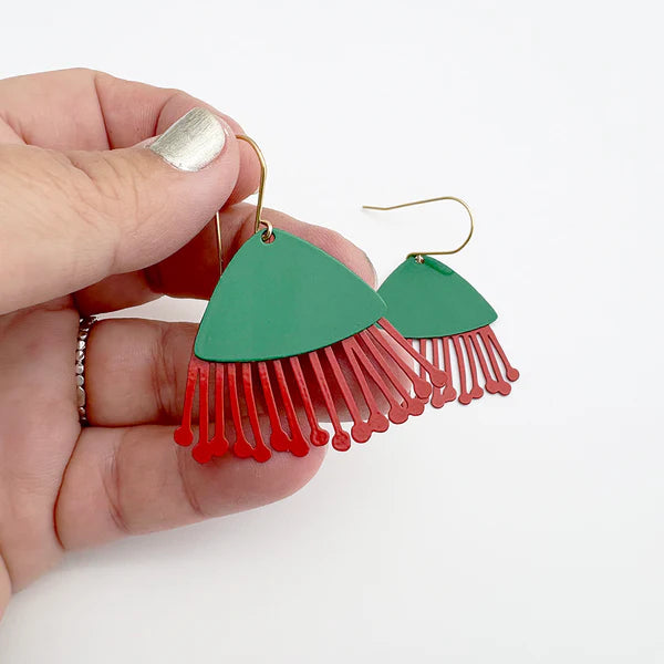 Denz Midi Gum Blossom Flower Earrings | Red & Green