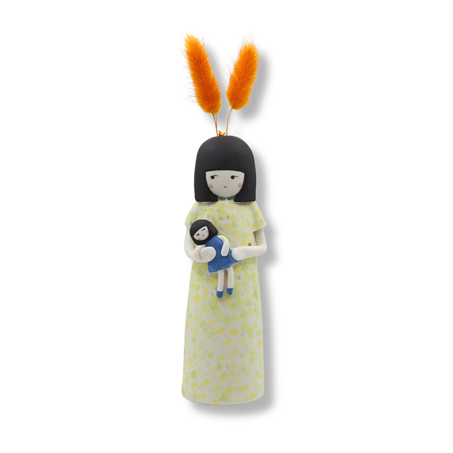 Illy's Wall Doll Vase | Yellow Green Dress w/Doll