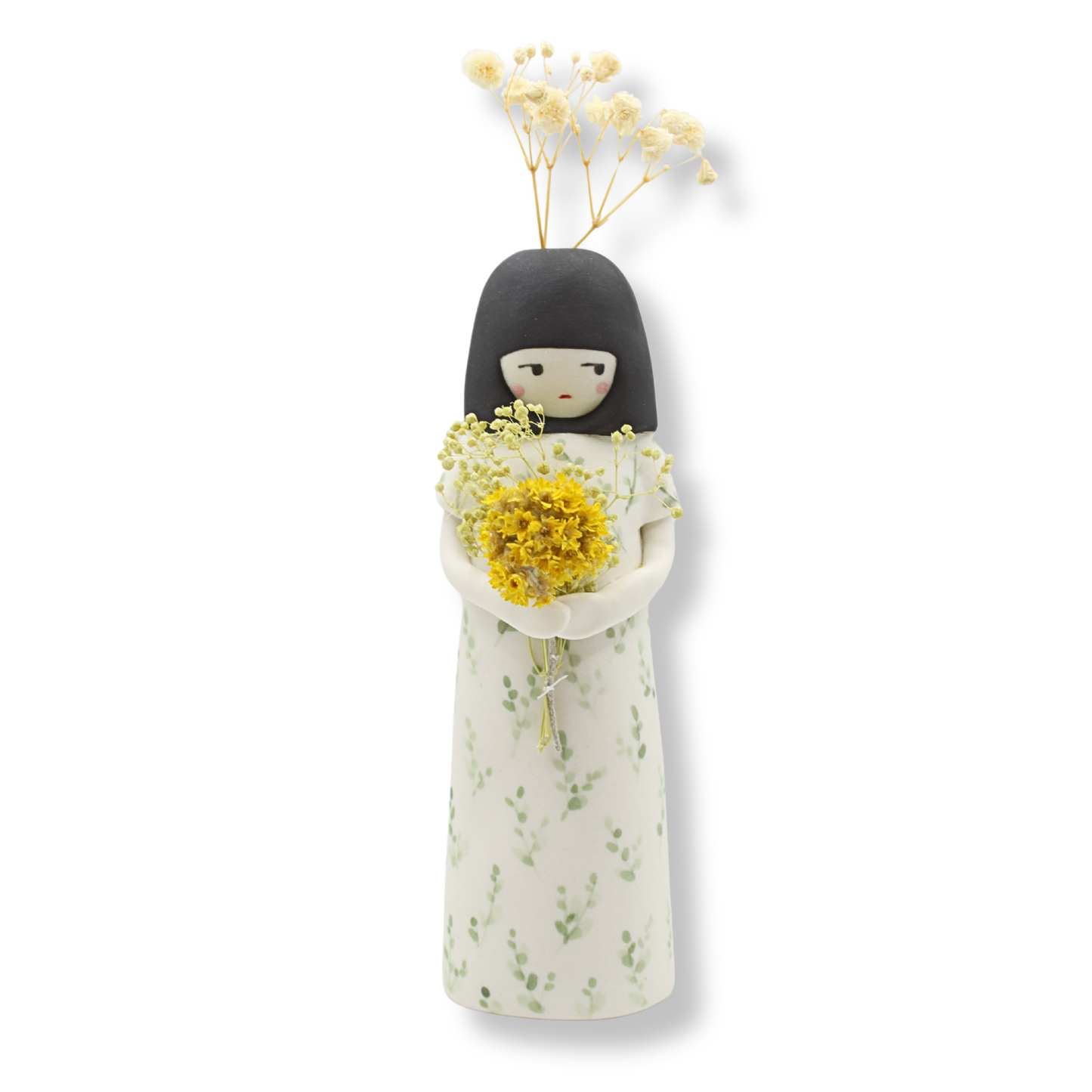 Illy's Wall Doll Vase | Green Leafy Dress w/Flowers