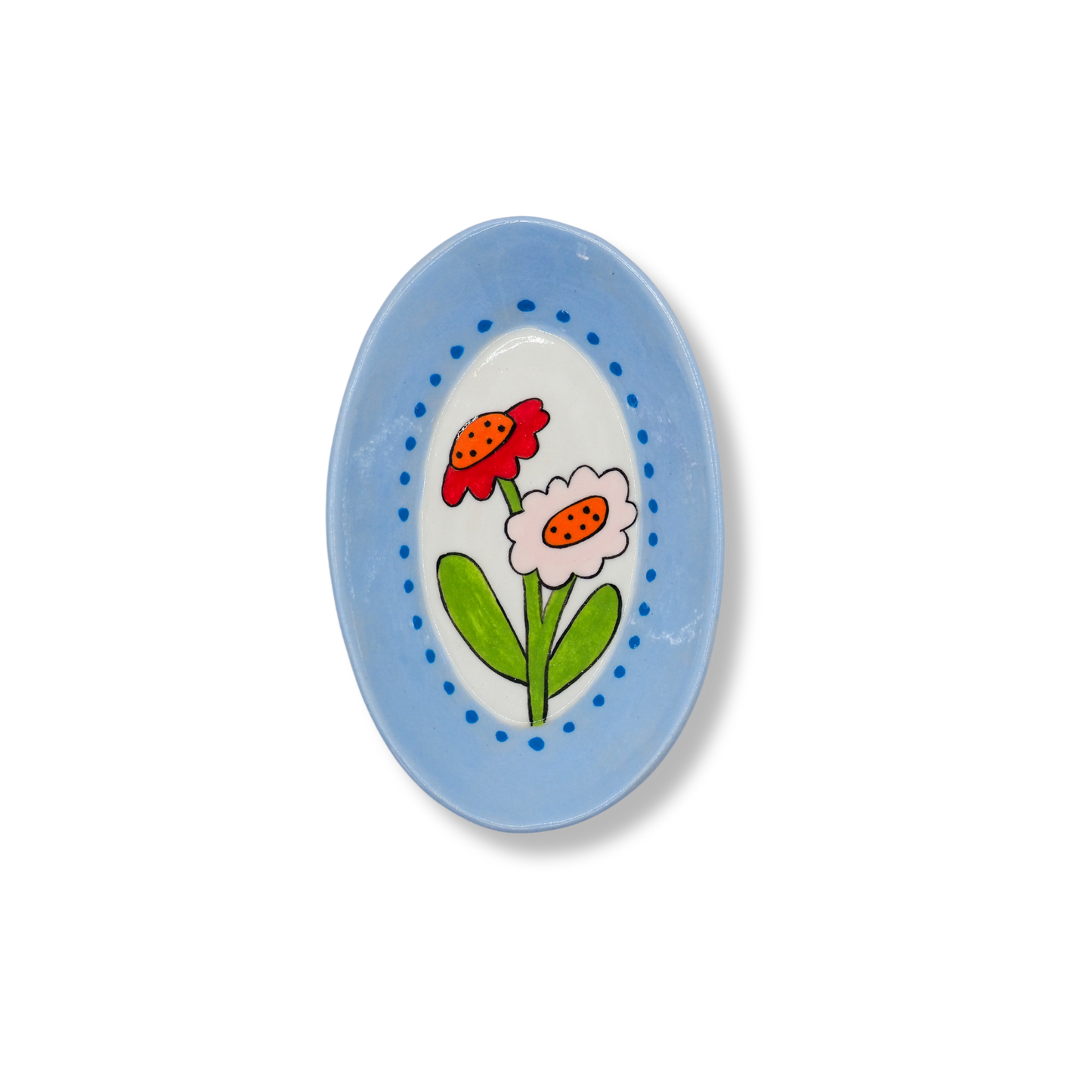 Kathy Gardiner Floral Oval Dish | Duo of Red & Pink Flowers