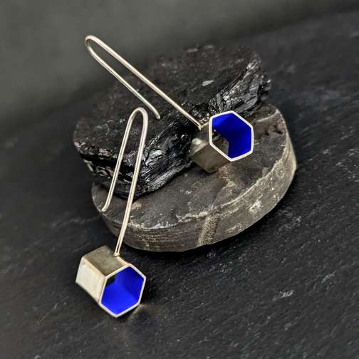 Mari Hirata Earrings | Deepest Blues Hex Drops