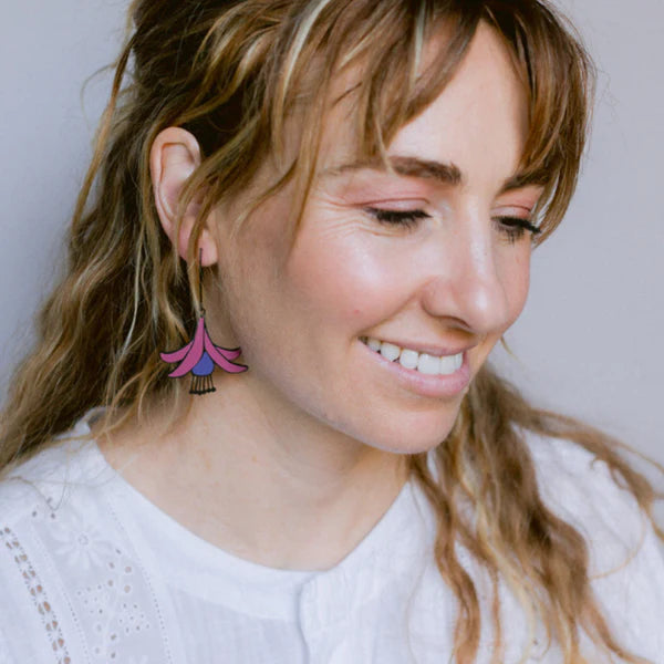 Denz Fuchsia Flower Earrings | Purple & Pink