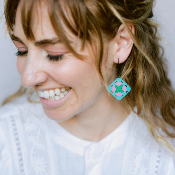 Denz Granny Square Earrings | Aqua
