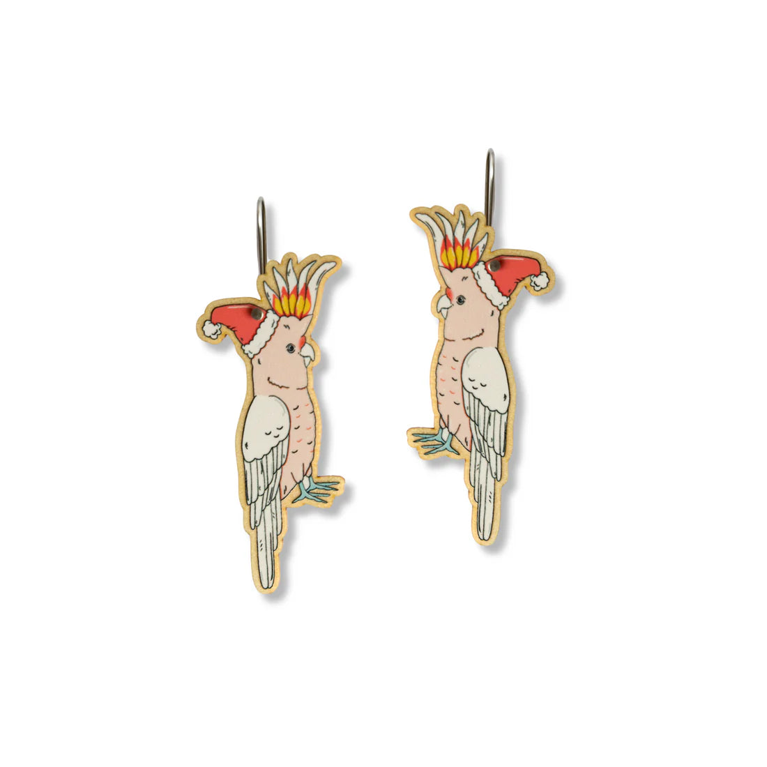 Busy Head Earrings | Festive Pink Cockatoo Dangles