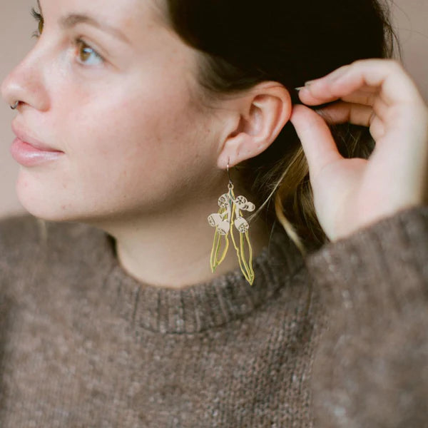 Denz Gumnut & Leaf Dangle Earrings | Gold & Silver