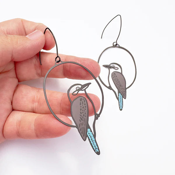 Denz Midi Kookaburra Earrings | Brown & Blue