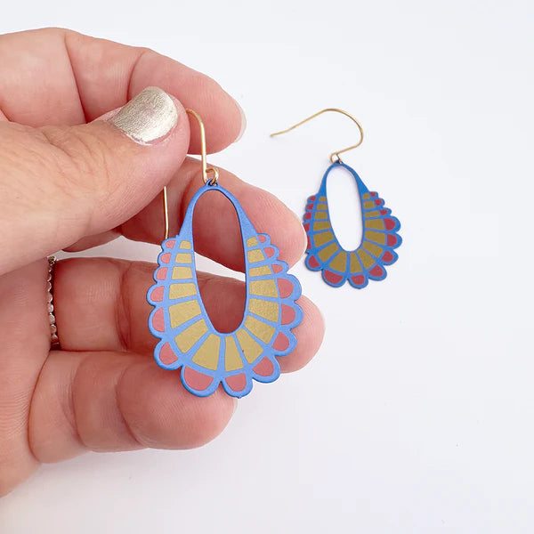 Denz Midi Spring Shape Earrings | #5 Blue, Yellow & Red