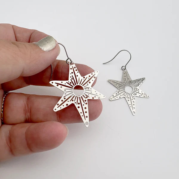 Midi Christmas Star Earrings | Silver