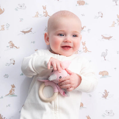 Living Textiles Co. Australiana Ring Rattle | Gary the Galah