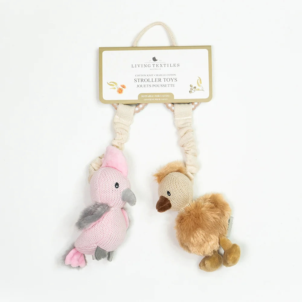 Living Textiles Co. 2 Pack Stroller Toys | Galah & Emu