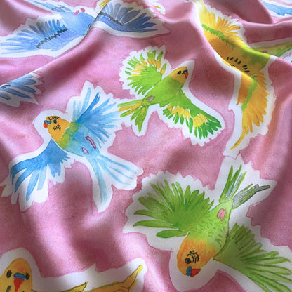 Catherine Baudet Silk Scarf | Pink Budgerigar