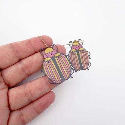 Denz Beetle Earrings in Brown, Yellow & Pink