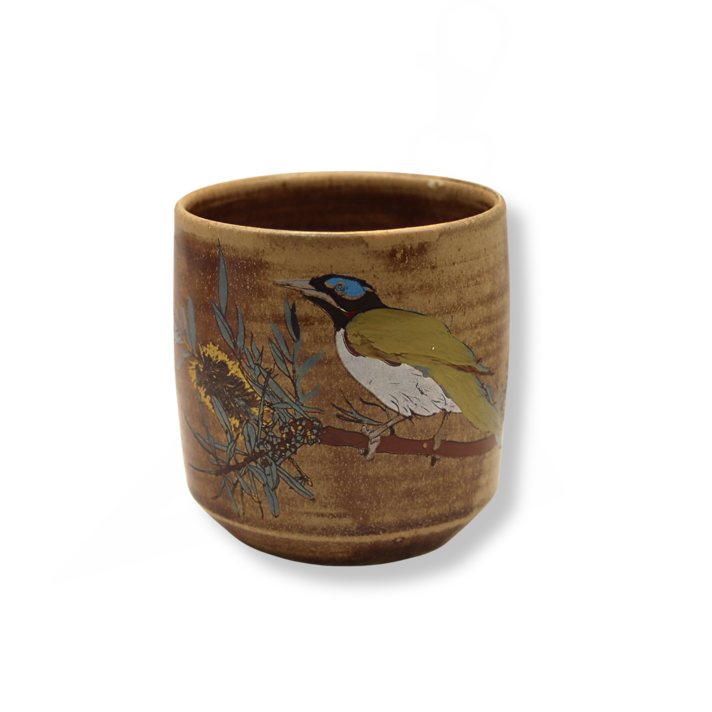 Blue House Porcelain Brown Latte Cup | Blue-faced Honeyeater