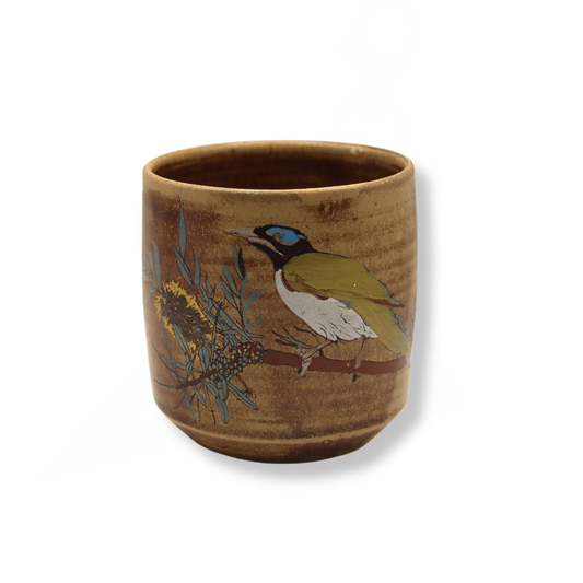 Blue House Porcelain Brown Latte Cup | Blue-faced Honeyeater