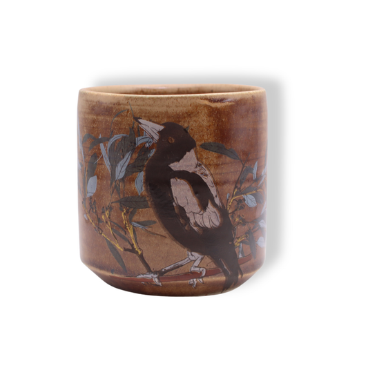 Blue House Porcelain Brown Latte Cup | Magpie with Eucalypt