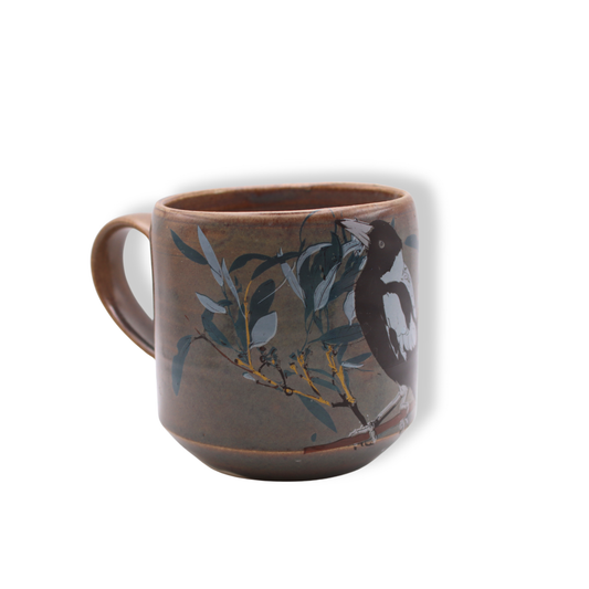 Blue House Porcelain Brown Mug | Magpie with Eucalyptus #2