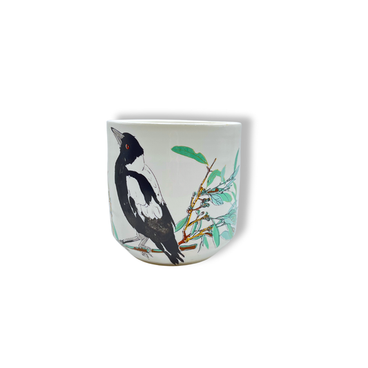 Blue House Porcelain Latte Cup | White Magpie with Eucalyptus