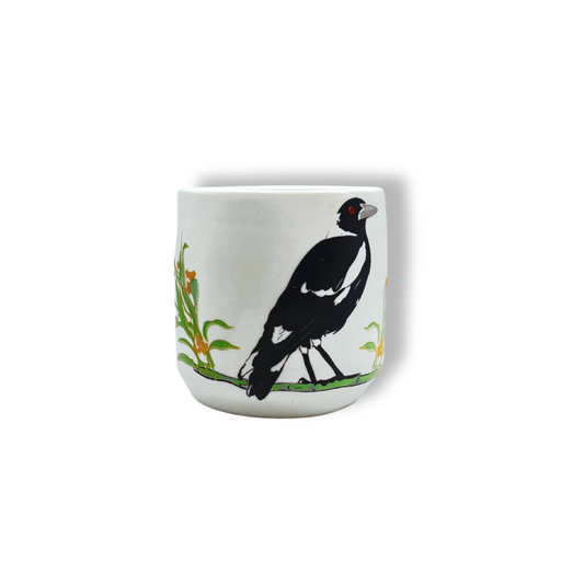 Blue House Porcelain Latte Cup | White Magpie with Wattle #3