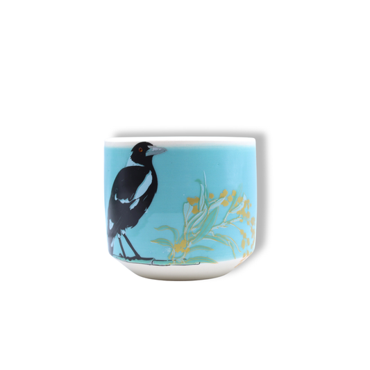 Blue House Porcelain Blue Latte Cup | Magpie with Wattle