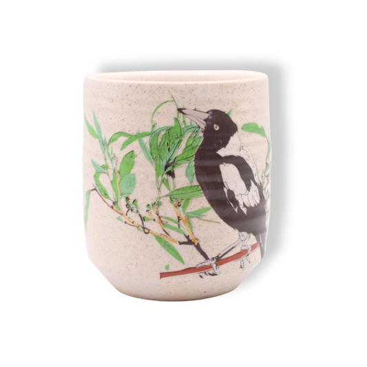 Blue House Porcelain Oatmeal Flecked Latte Cup | Magpie with Eucalypt