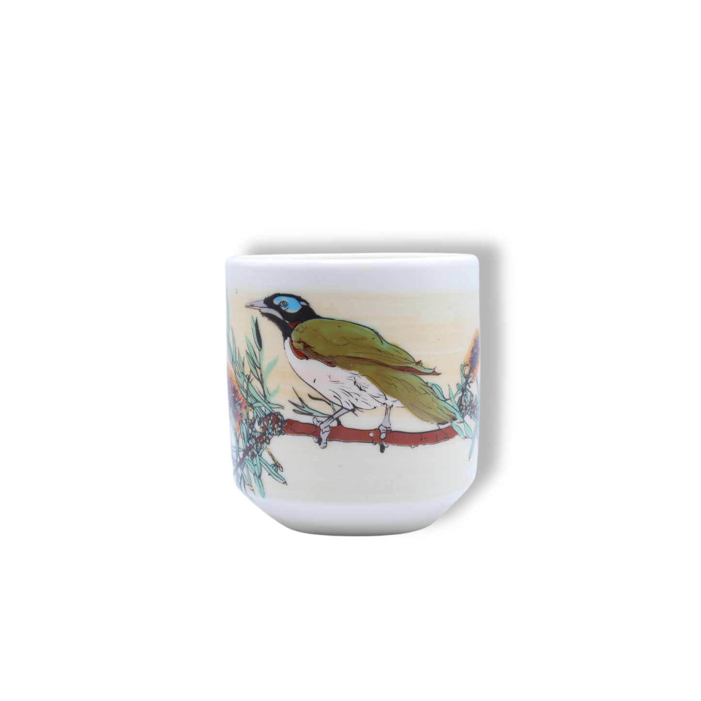 Blue House Porcelain Sepia Latte Cup | Blue-faced Honeyeater