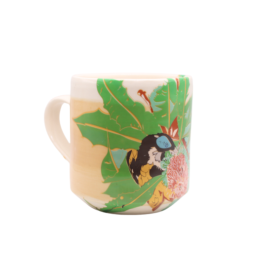 Blue House Porcelain Sepia Mug | Blue-faced Honeyeater