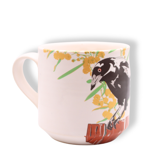 Blue House Porcelain White Mug | Magpie with Wattle #2