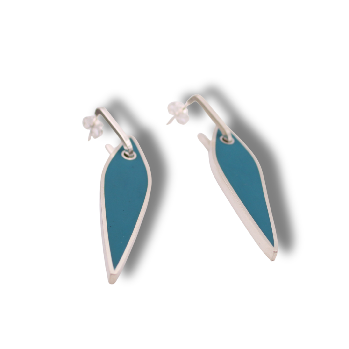 C.K.D. Earrings | Brushed Sterling Silver with Teal Resin