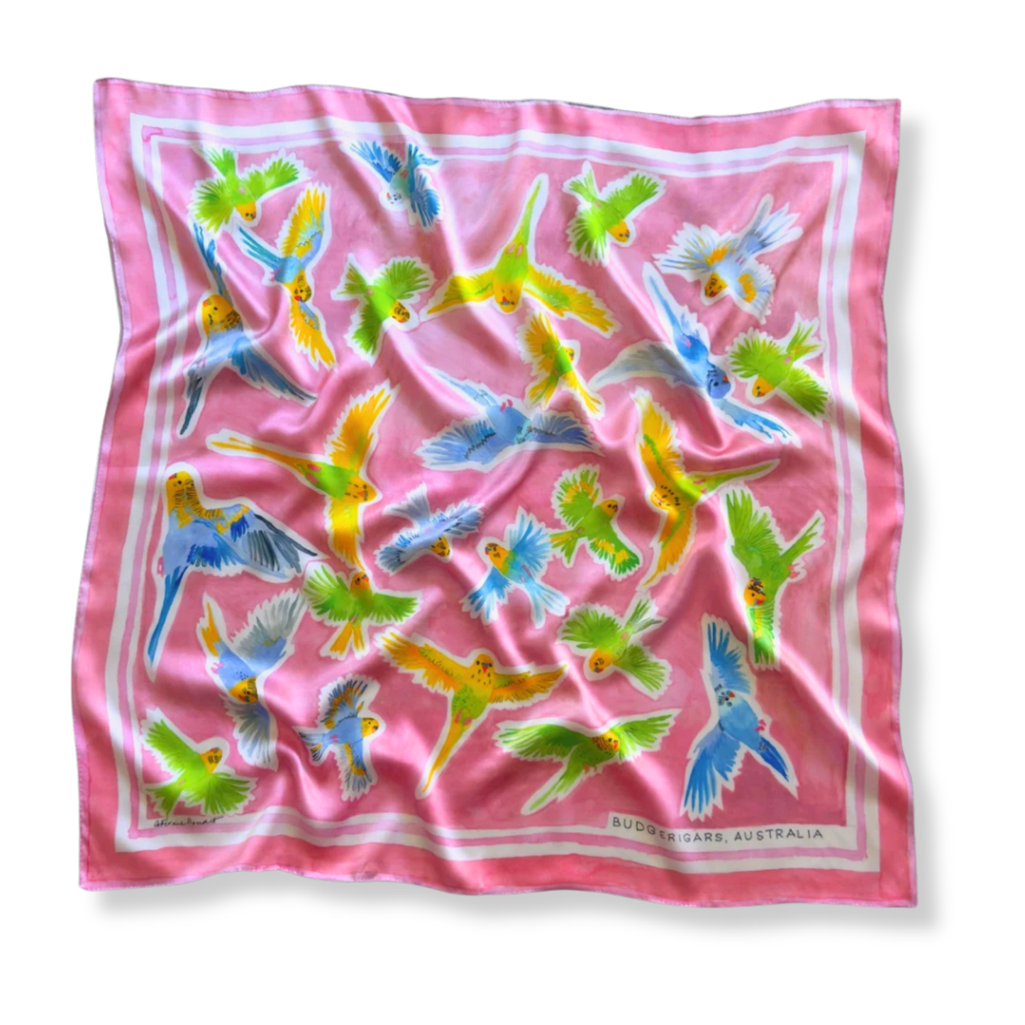Catherine Baudet Silk Scarf | Pink Budgerigar