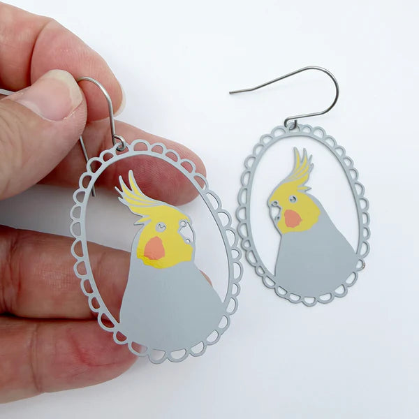 Denz Cockatiel Earrings | Grey, Yellow & Orange