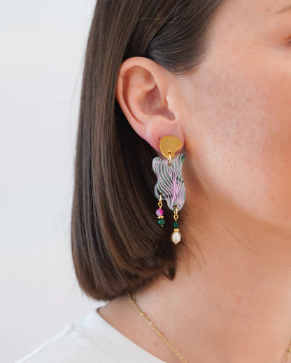 Flowature Sea Shell Earrings | Evergreen and Pink