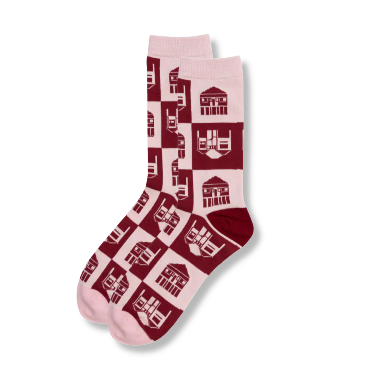 Debra Hood Socks | Pink and Maroon Chequerboard