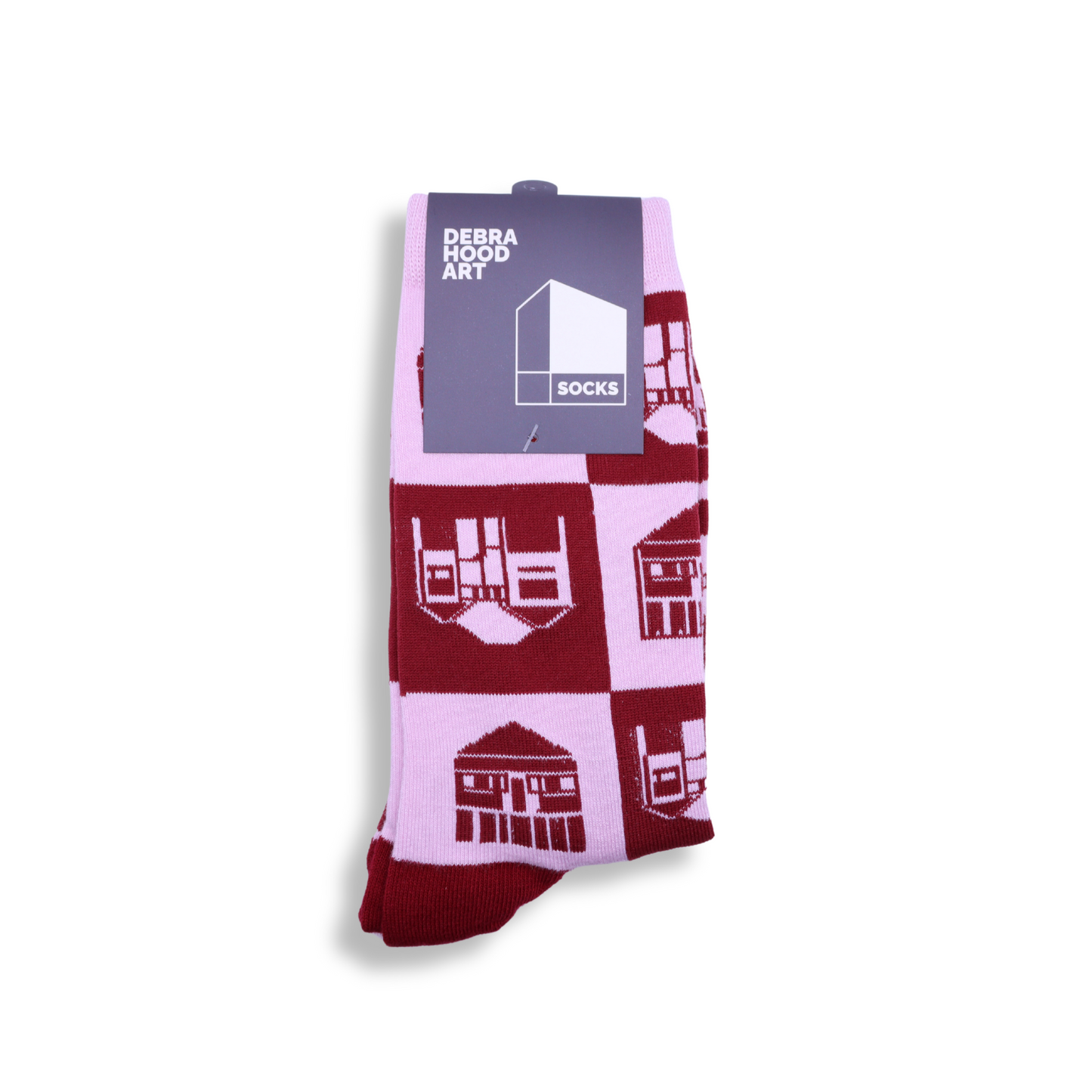 Debra Hood Socks | Pink and Maroon Chequerboard