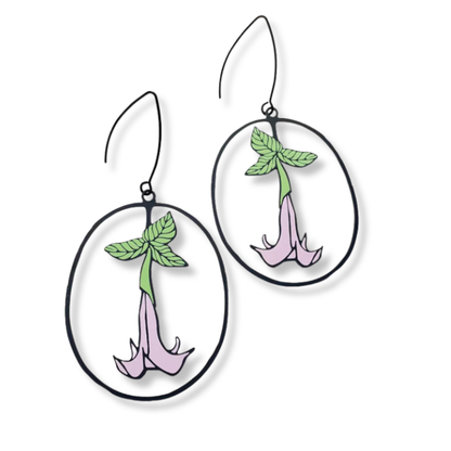 Denz Angel Trumpet Flower Earrings | Black, Pink & Green