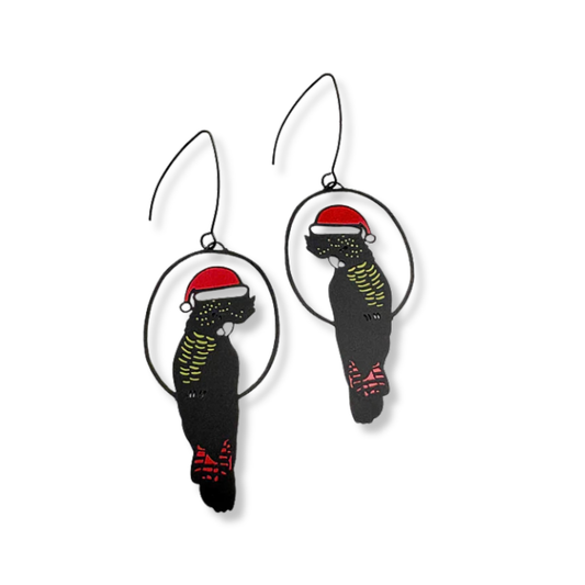 Denz Christmas Red Tailed Cockatoo Earrings