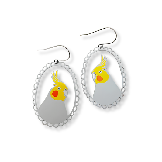 Denz Cockatiel Earrings | Grey, Yellow & Orange