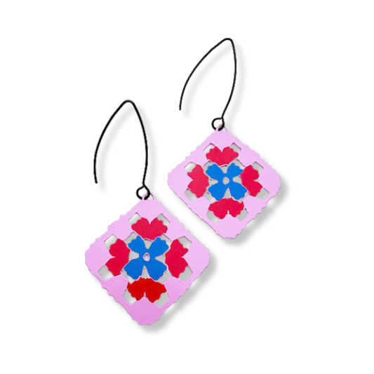Denz Granny Square Earrings | Pink