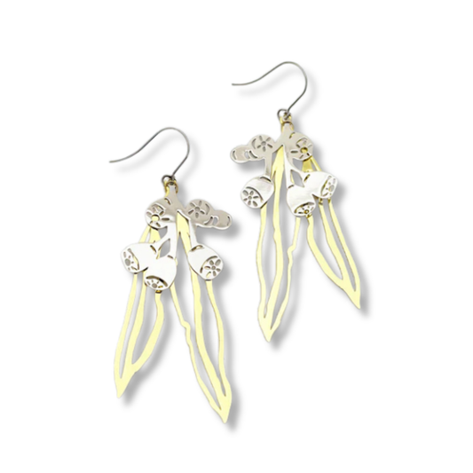 Denz Gumnut & Leaf Dangle Earrings | Gold & Silver