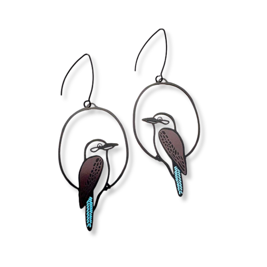 Denz Midi Kookaburra  Earrings | Brown & Blue