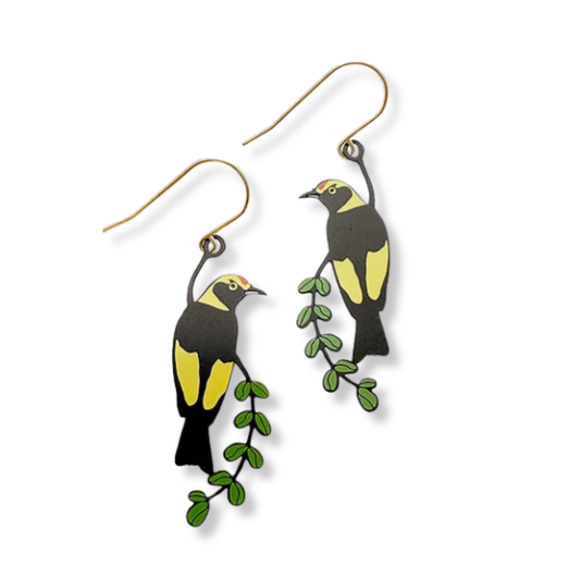 Denz Midi Regent Bowerbird Earrings | Black and Yellow