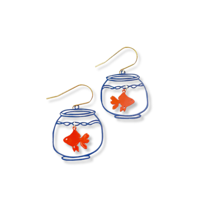 Denz Mini Fishbowl Earrings | Orange & Blue