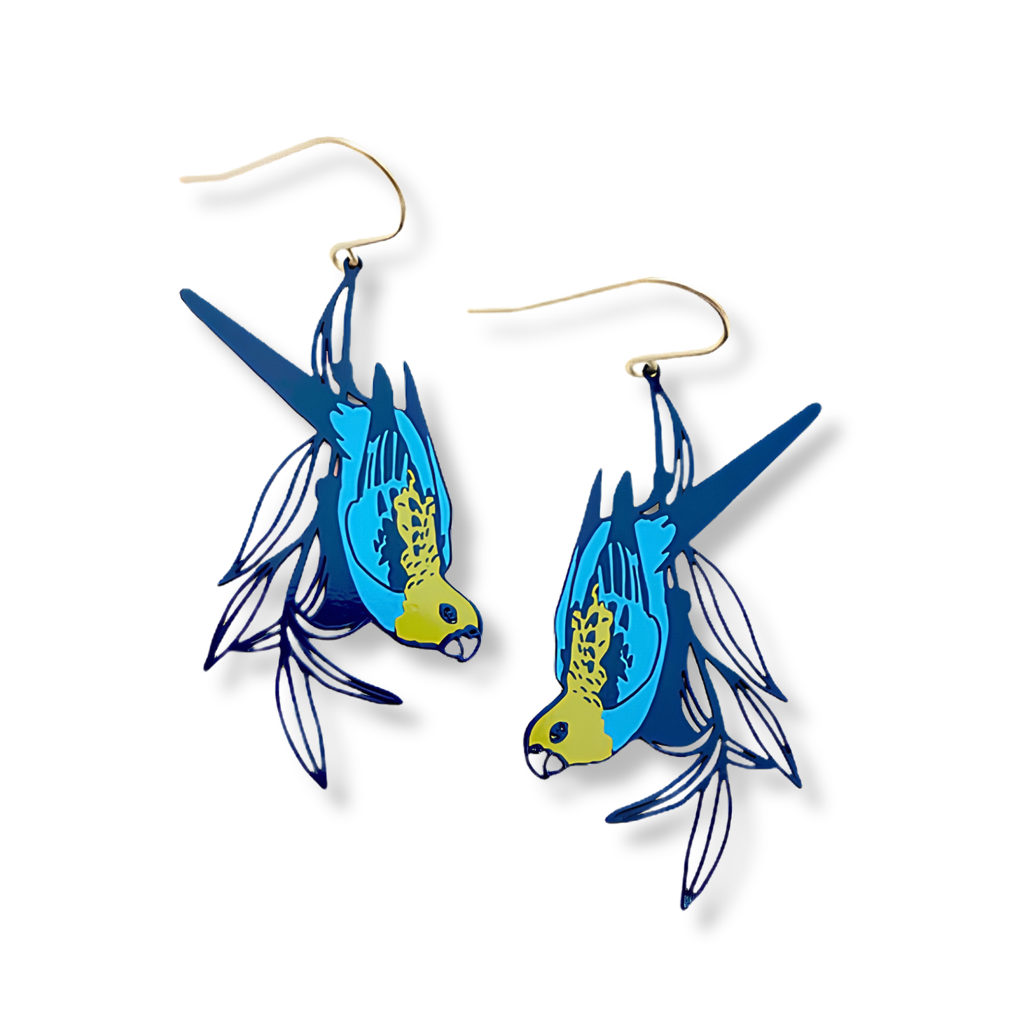 Denz Pale Headed Rosella Earrings | Blues & Yellow
