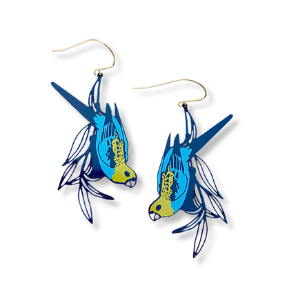 Denz Pale Headed Rosella Earrings | Blues & Yellow